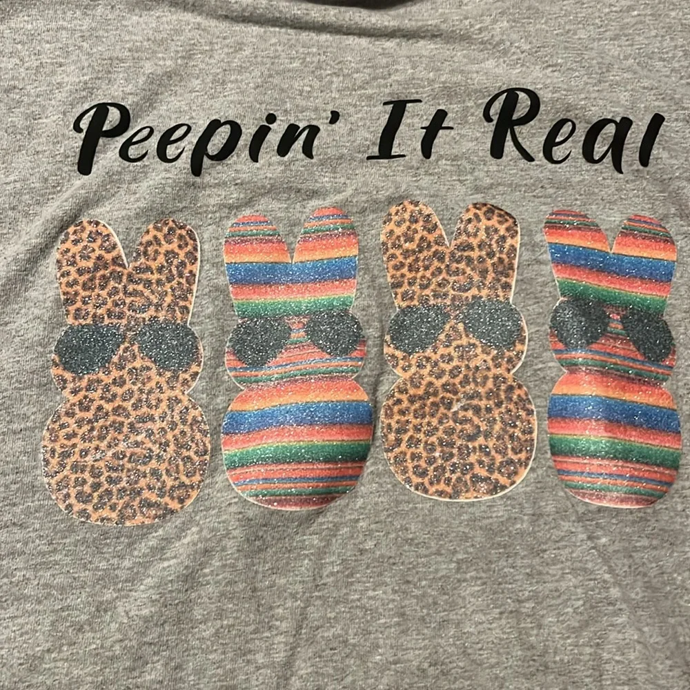 Easter shirt Peepin’ It Real gray 22” pit to pit ~ 24-25 length - Picture 2 of 10